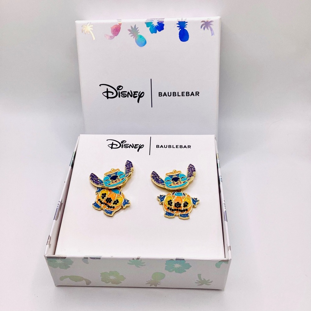 Disney BaubleBar Stitch Pumpkin Painted Enamel Earrings - Picture 6 of 10